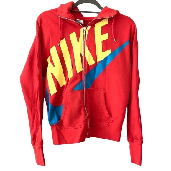 Nike Pink Yellow Neon Front Logo Zipper Sweater Sports Wear Hoodie - Picture 1 of 7